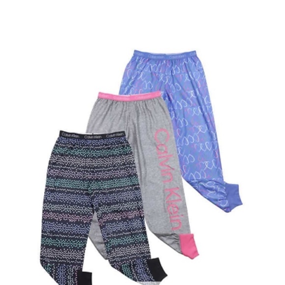 NWT Calvin Klein Girls 3 Pack 
Sleep Jogger Pants Heart Blue Gray Black Size 5/6 - Picture 1 of 6